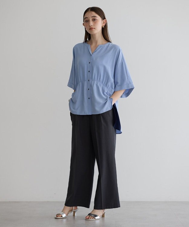 YECCA VECCA ギャザーデザイン配色シャツ Sax