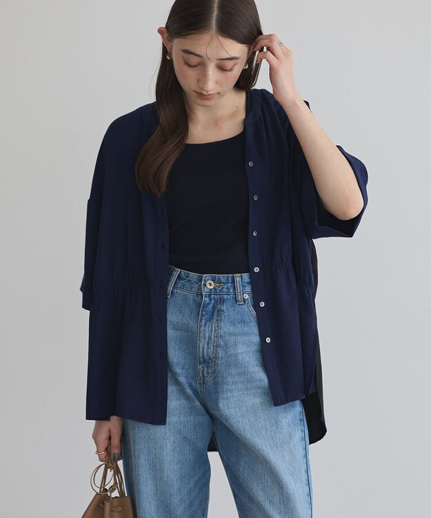 YECCA VECCA ギャザーデザイン配色シャツ Navy