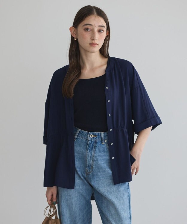 YECCA VECCA ギャザーデザイン配色シャツ Navy
