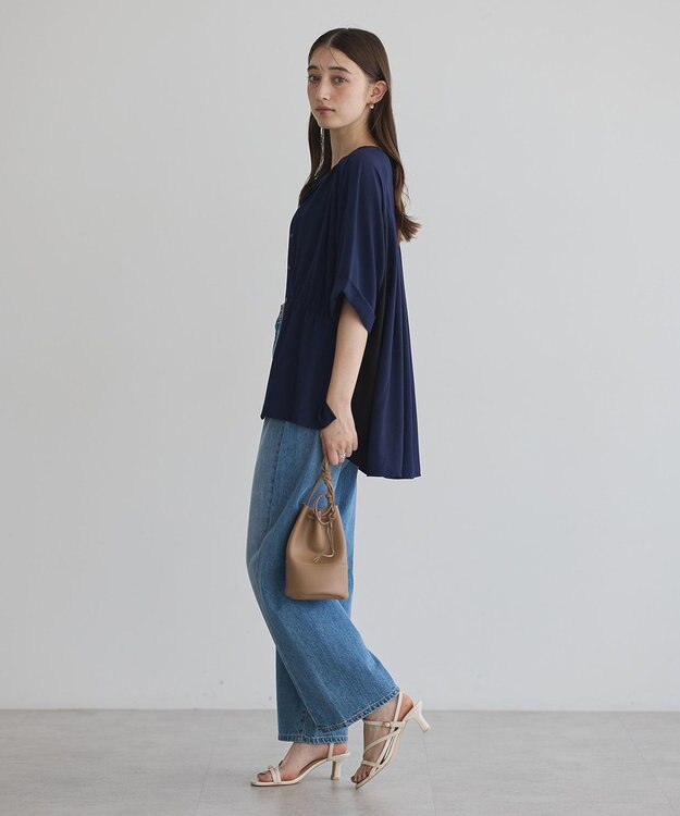 YECCA VECCA ギャザーデザイン配色シャツ Navy