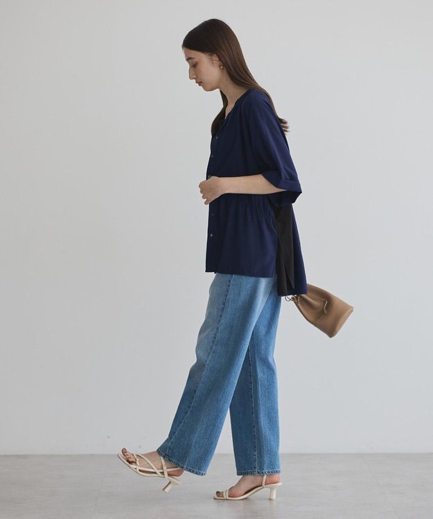 YECCA VECCA ギャザーデザイン配色シャツ Navy