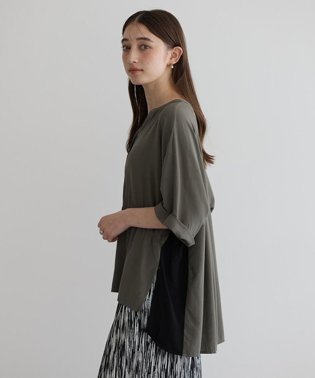 YECCA VECCA ギャザーデザイン配色シャツ Khaki