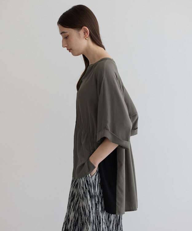 YECCA VECCA ギャザーデザイン配色シャツ Khaki