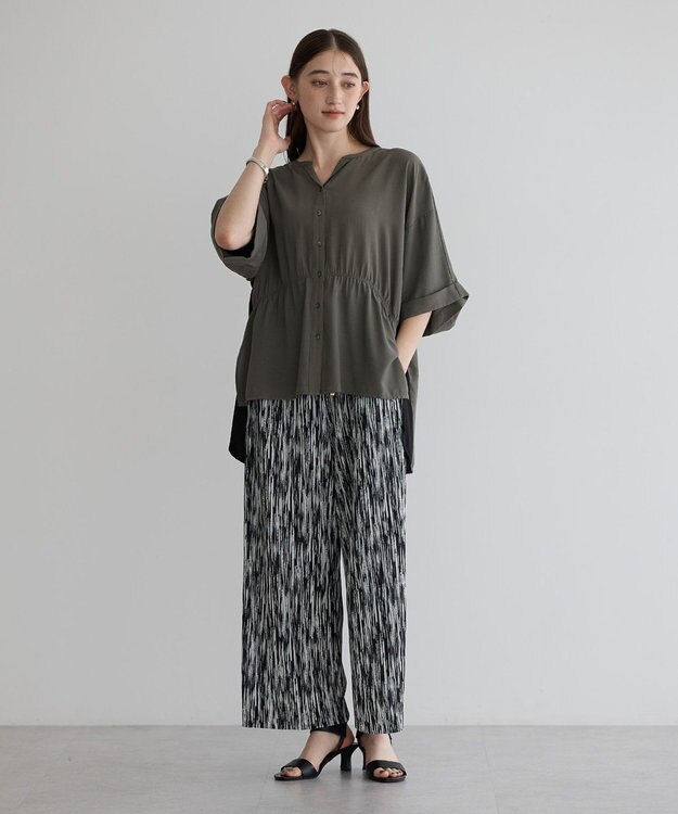 YECCA VECCA ギャザーデザイン配色シャツ Khaki