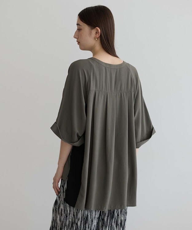 YECCA VECCA ギャザーデザイン配色シャツ Khaki