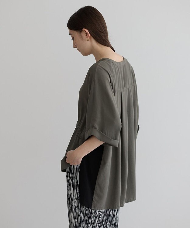 YECCA VECCA ギャザーデザイン配色シャツ Khaki