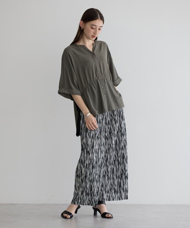 YECCA VECCA ギャザーデザイン配色シャツ Khaki