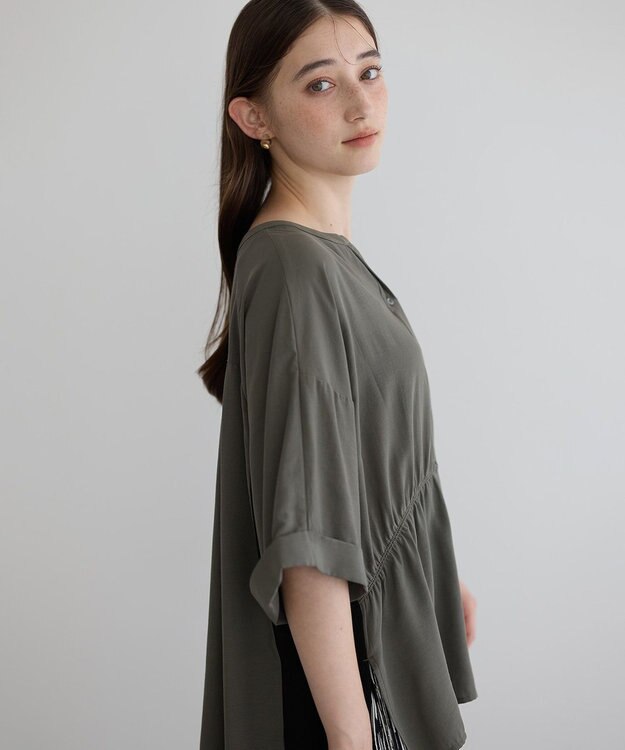 YECCA VECCA ギャザーデザイン配色シャツ Khaki