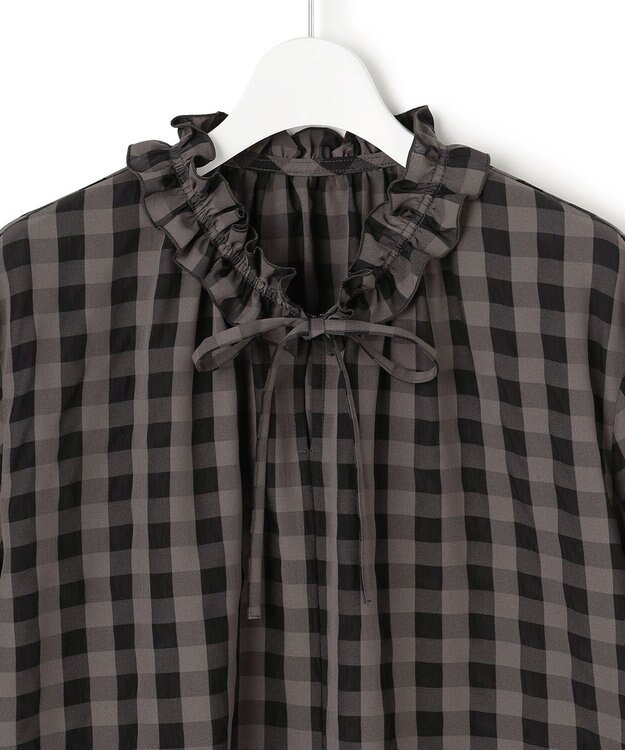 23区 L 【WEB&一部店舗限定】ブロックチェック フリル ブラウス モノトーンチェック