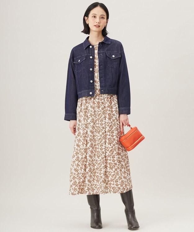 自由区 【洗える】スノーフラワープリント ワンピース モカ系