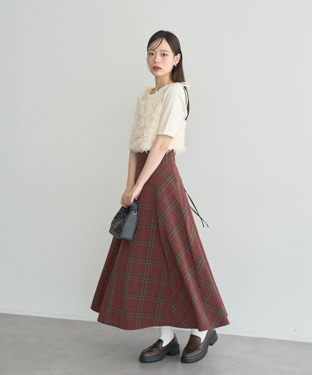 earth music&ecology バックレースアップチェックスカート Bordeaux