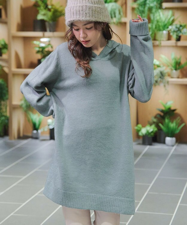 Tiaclasse メランジフーディーニットチュニック ミント