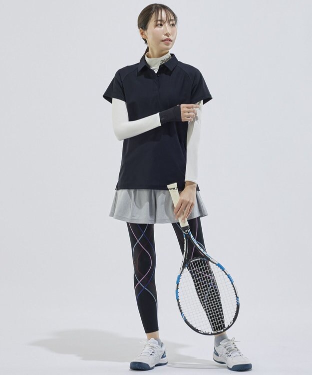 CW-X 【WOMEN】 CW-X ストレッチポロシャツ スポーツウェア 半袖 3分袖 メッシュ素材 ムレにくい 夏 レディース DLY131 /ワコール ブラック