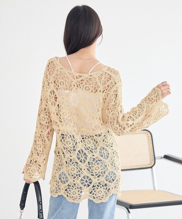 earth music&ecology クロシェ風プルオーバー Light Yellow