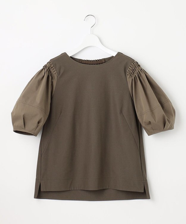 自由区 【洗える】コンビネーションシャーティング パフスリーブ カットソー ブラウン系