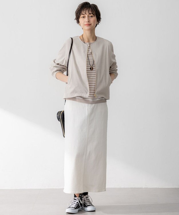 23区 L 【洗える】リネンレーヨンストレッチ ブルゾン ベージュ系