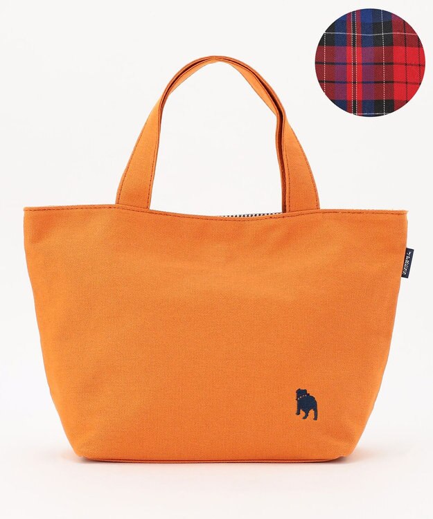 J.PRESS LADIES 【完全受注生産】ポーチ付き キャンバス ミニトートバッグ オレンジ×レッドチェック系