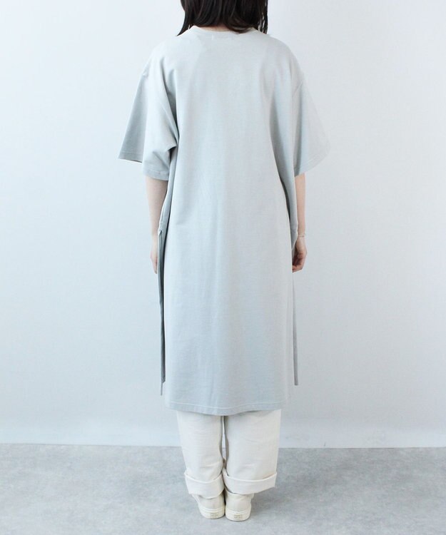WHITE MAILS HIGH GAUGE URAKE HAIF SLEEVE SIDE SLIT ロングワンピース ライトグレー