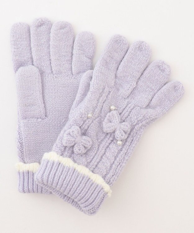 ANY KIDS パール リボン 手袋 ラベンダー
