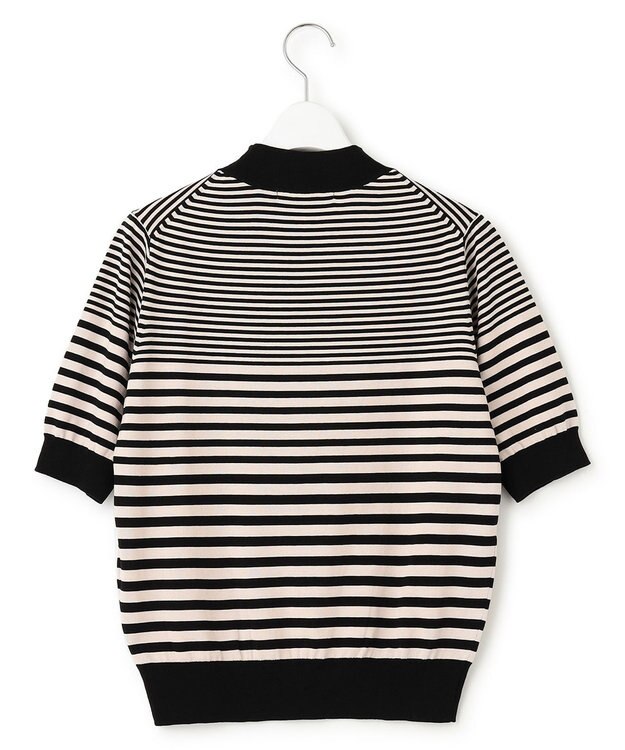 23区 L 【洗える】プレミアムビオコットン 半袖 ボーダー ニット ベージュxブラックボーダー