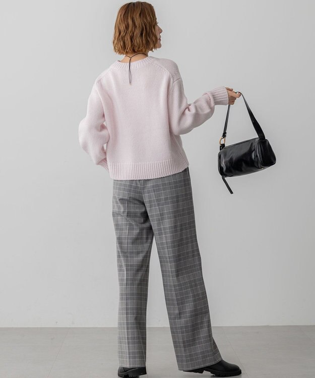 23区 【洗える】ウォームストレッチ チェック ワイド パンツ グレーチェック