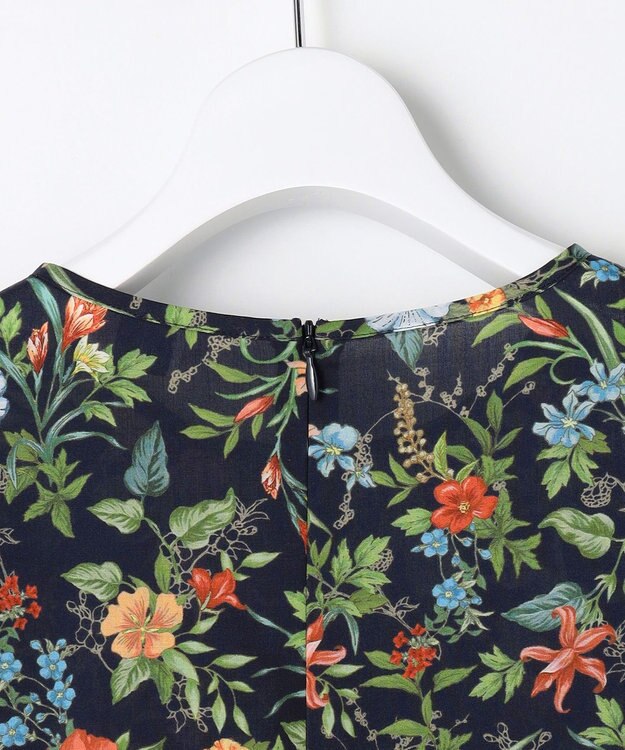 J.PRESS LADIES S スパンボタニカル プリント クルーネック ブラウス ネイビー系