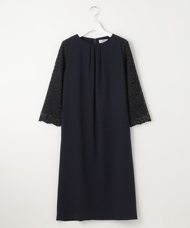 J.PRESS LADIES L 【洗える】ノルディス2wayジョーゼット レース袖 ワンピース ネイビー系