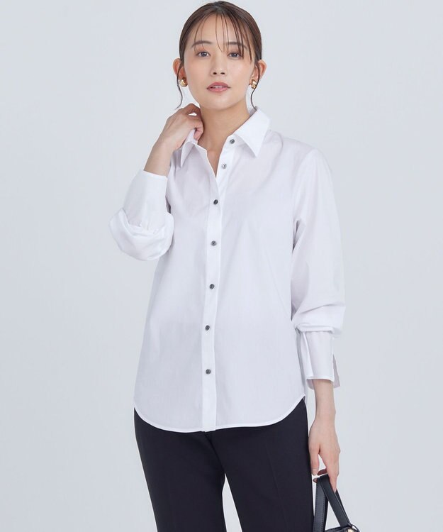 組曲 L コンパクトシャーティング フレア袖シャツ アイボリー系