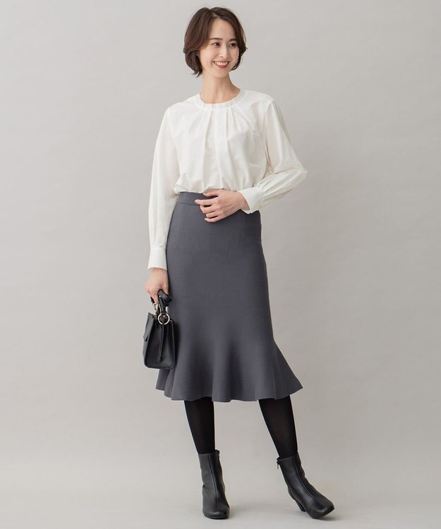 自由区 【洗える/セット着用可】レーヨンポリエステルスムース スカート ブルーグレー