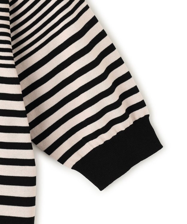 23区 L 【洗える】プレミアムビオコットン 半袖 ボーダー ニット ベージュxブラックボーダー