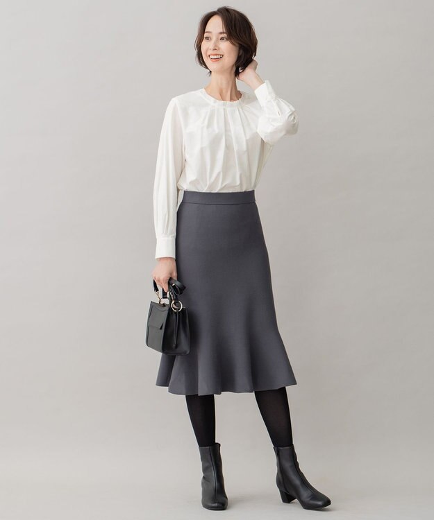 自由区 【洗える/セット着用可】レーヨンポリエステルスムース スカート ブルーグレー