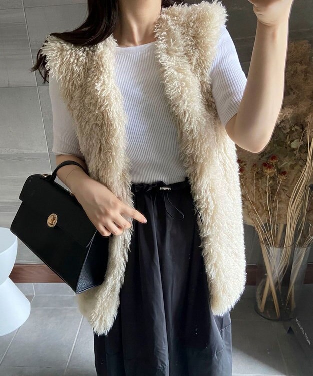 Green Parks ランタン型ニットドッキングタフタワンピース Off White