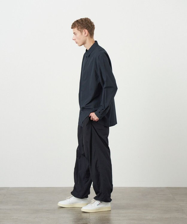 ATON SHRINK BROAD | オーバーサイズシャツ- UNISEX NAVY