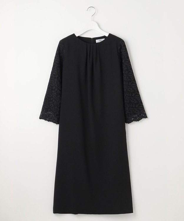 J.PRESS LADIES L 【洗える】ノルディス2wayジョーゼット レース袖 ワンピース ブラック系