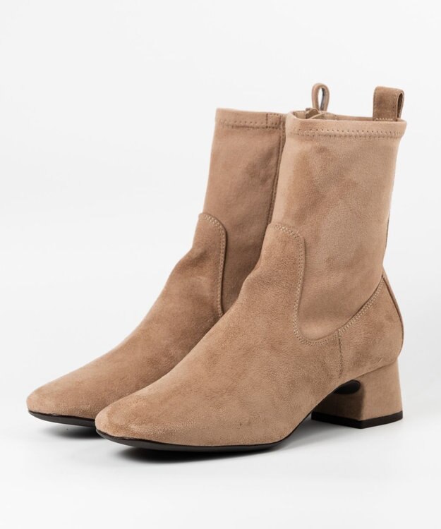 BONTRE 【UNISA/ウニサ】ショートヒールストレッチブーツ ベージュ