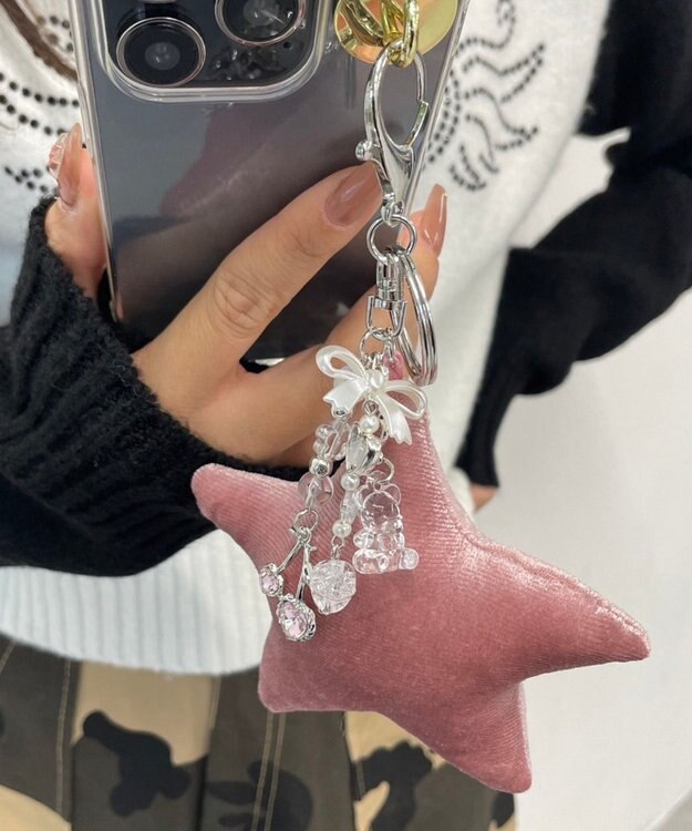 WEGO ベロアスターキーホルダー ピンク