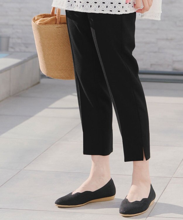 Tiaclasse 【洗える】麻調テーパードパンツ ブラック