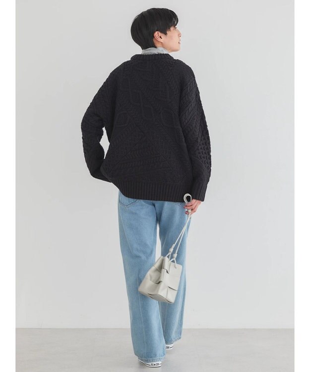 AMERICAN HOLIC パッチワークケーブルニットチュニック Black