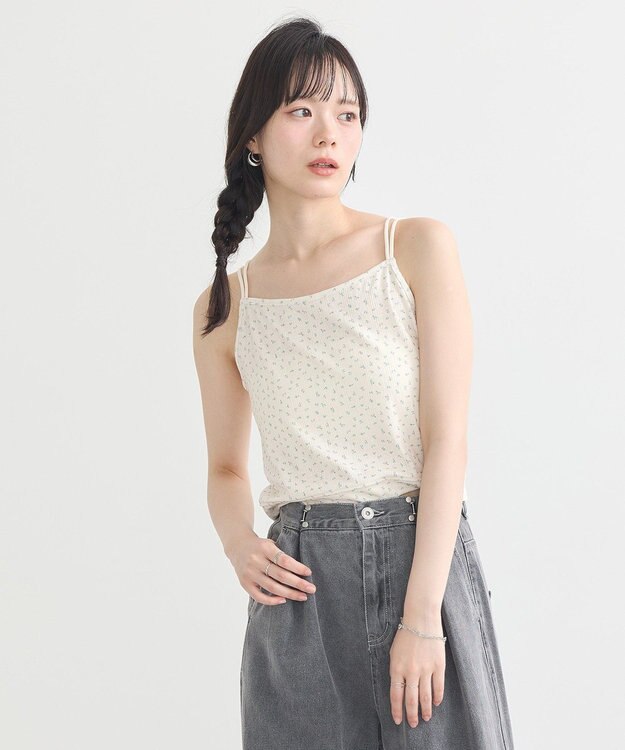 earth music&ecology ダブルストラップパターンメッシュキャミソール Flower