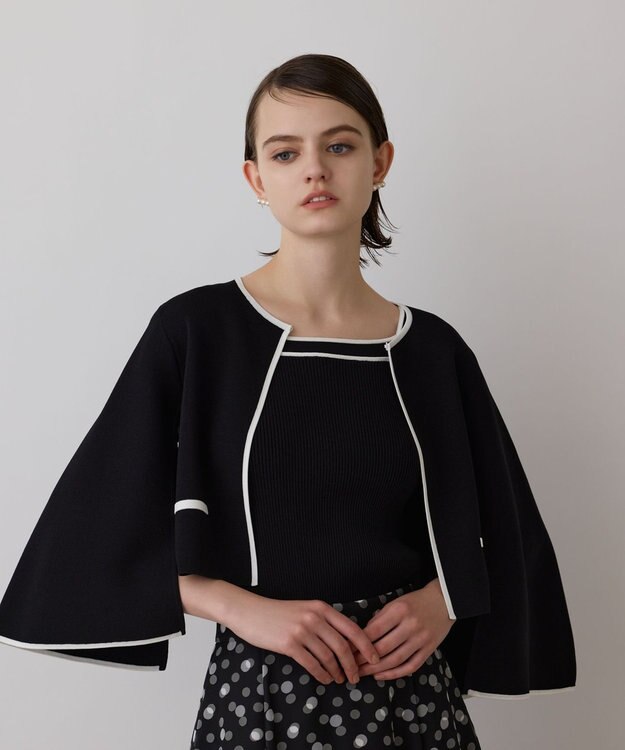 GRACE CONTINENTAL バイカラースリットニットカーディガン ブラック