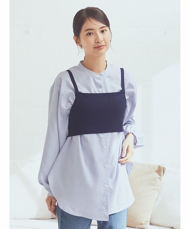 earth music&ecology ＳＥＴ２点ニットビスチェ＋ノーカラーシャツ Stripe