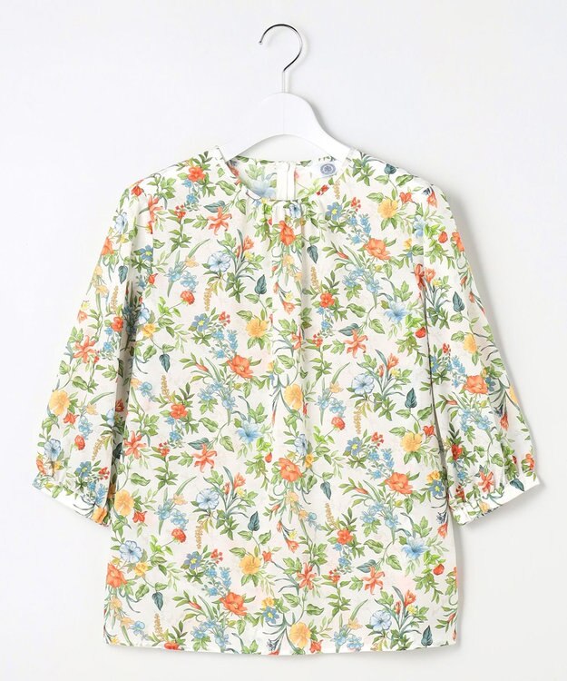 J.PRESS LADIES S スパンボタニカル プリント クルーネック ブラウス オフ系