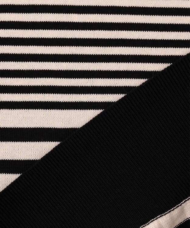 23区 【洗える】プレミアムビオコットン 半袖 ボーダー ニット ベージュxブラックボーダー