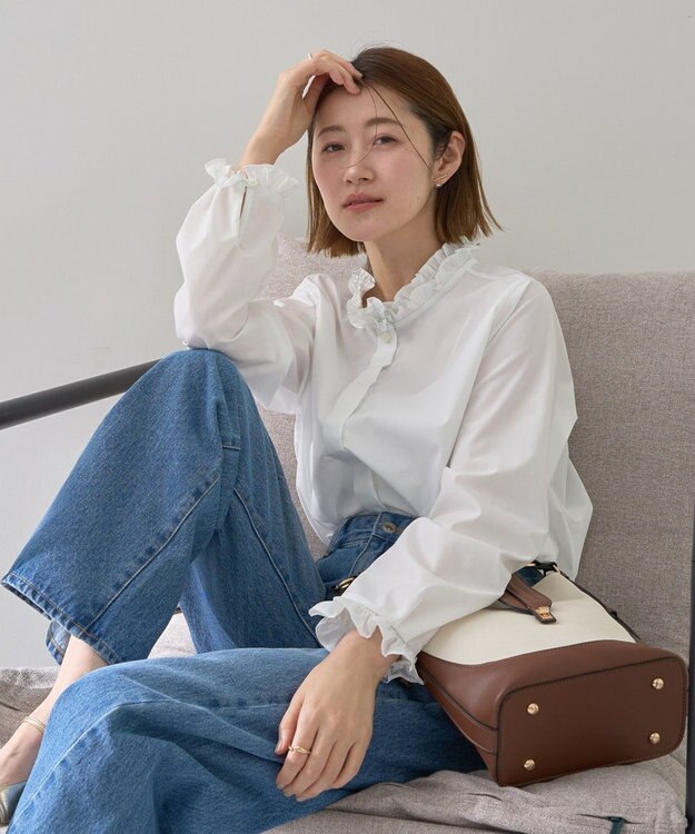 YECCA VECCA イージケアフリルカラーシャツ Off White