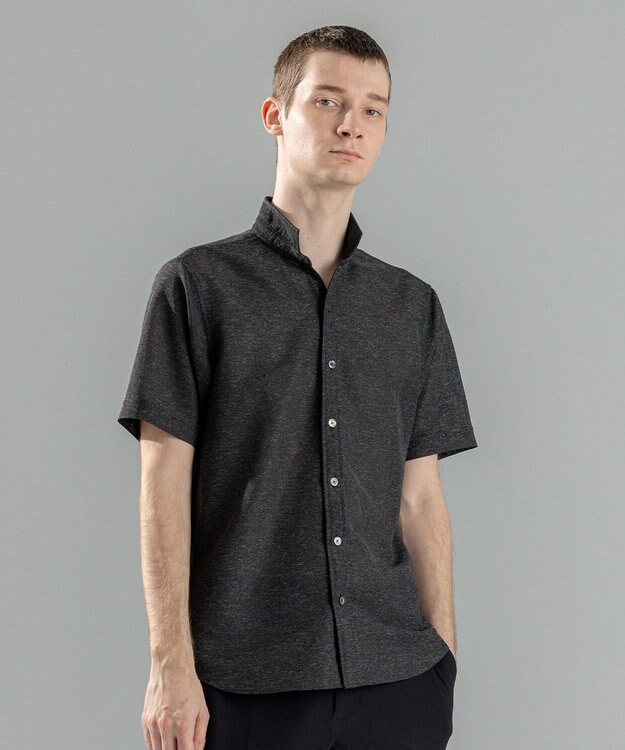 JOSEPH HOMME 新素材【軽量/通気性/清涼感/洗える/ストレッチ】レノクロスストレッチ　ウィングカラー半袖シャツ ブラック系