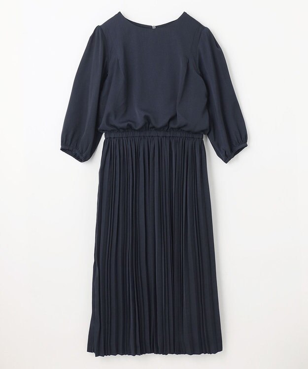 ANY L 【ウエストゴム】プリーツワンピース ネイビー