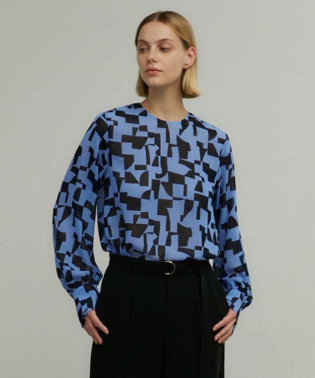 BEIGE， LUCIE / ノーカラーブラウス Sax × Navy