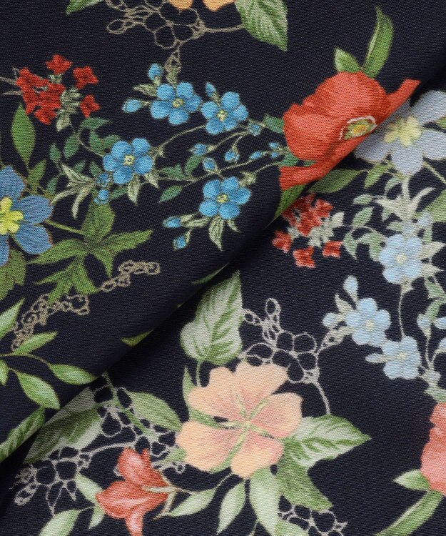 J.PRESS LADIES S スパンボタニカル プリント クルーネック ブラウス ネイビー系