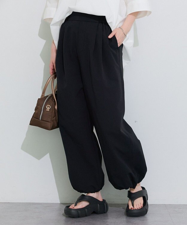 Green Parks サッカー裾ドロストワイドパンツ Black
