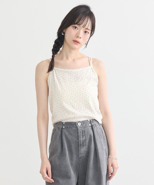 earth music&ecology ダブルストラップパターンメッシュキャミソール Flower